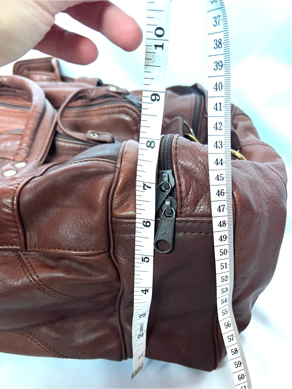 Vintage Carroll Leather Patchwork Duffle Bag Brown Top Grain Leather Weekender - Picture 11 of 13